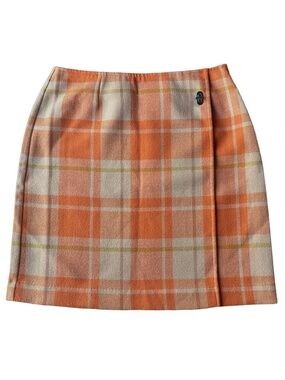 Aline Womens Orange Plaid A-Line Wrap Skirt Size 6P Petite Autumn Fall